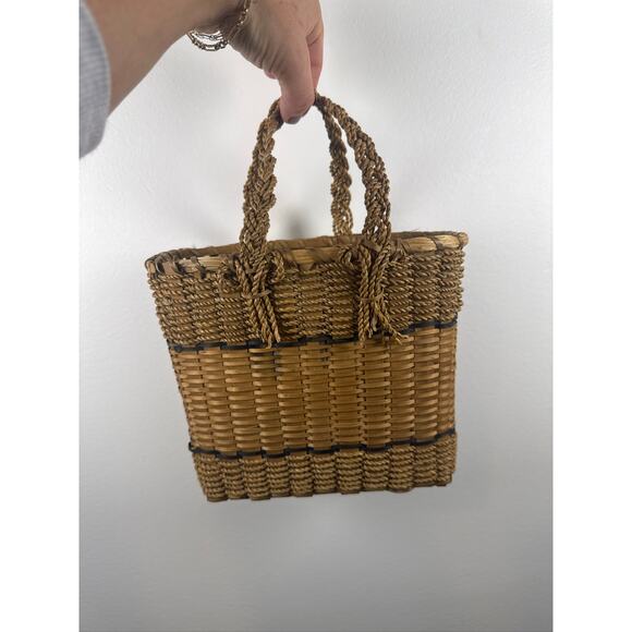 Handmade Rattan Woven Basket Mini Tote Bag - One Size - Picture 1 of 7